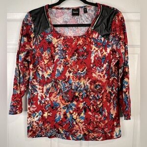 Rafaella 3/4 Sleeve Top - Zipper/Leather Detail - Multicolored - Sz Large